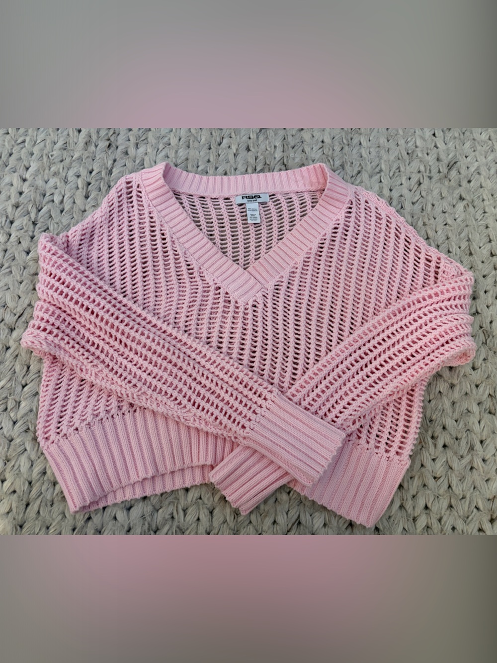 RSQ Lightweight Pink Open-Knit V-Neck Sweater